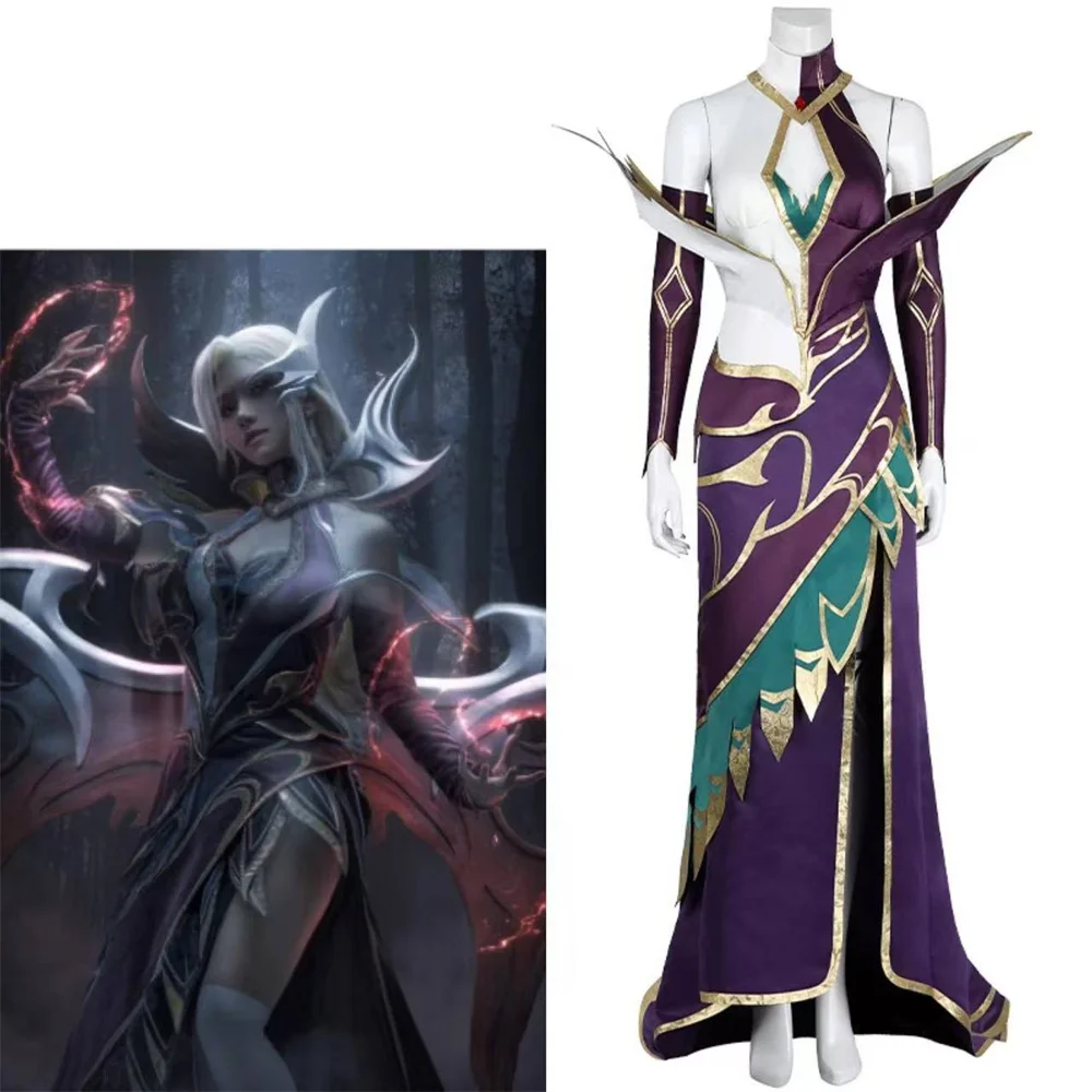 LOL Morgana fantasia cosplay para mulheres, vestido sexy com acessórios, roupa de Halloween e Carnaval, jogo