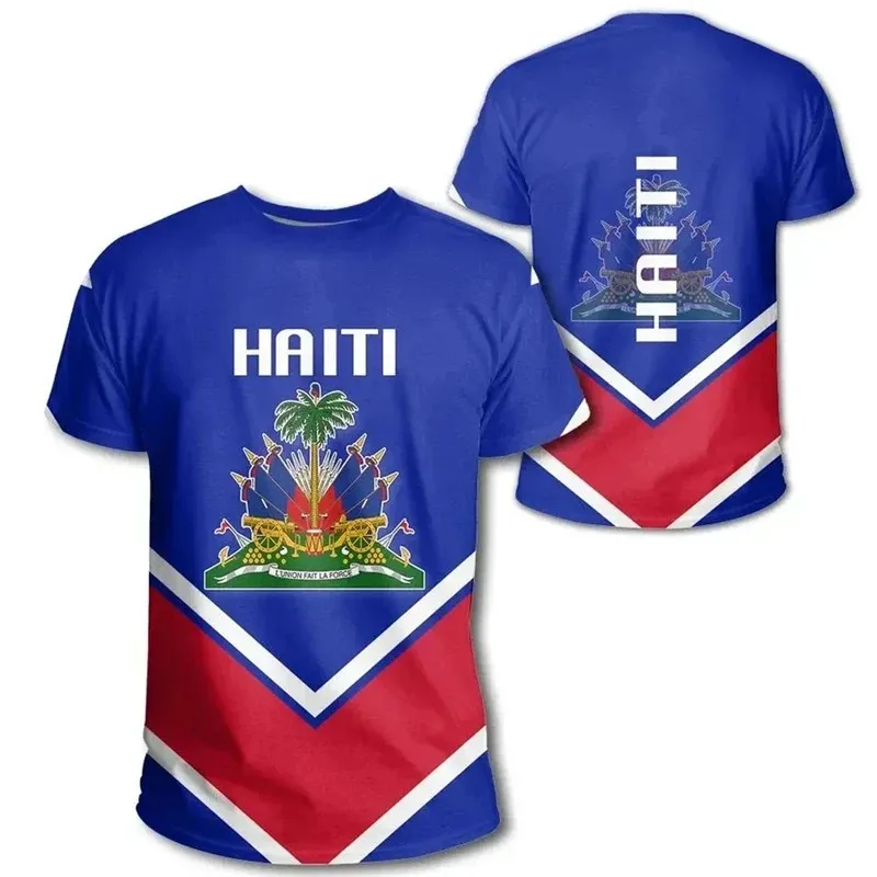 Haiti Flag Coat Of Arms 3D Print T-Shirt Men Women Classic O-Neck Short Sleeve Tee Patriotic Haitian National Symbol Casual Top