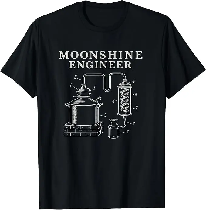 Patent Art Moonshine Engineer Drawing Print Moonshine T-Shirt Y2k Vintage Graphic Saying Tee Personalisierte Unisex-Kleidung Neuheit – Detail 8