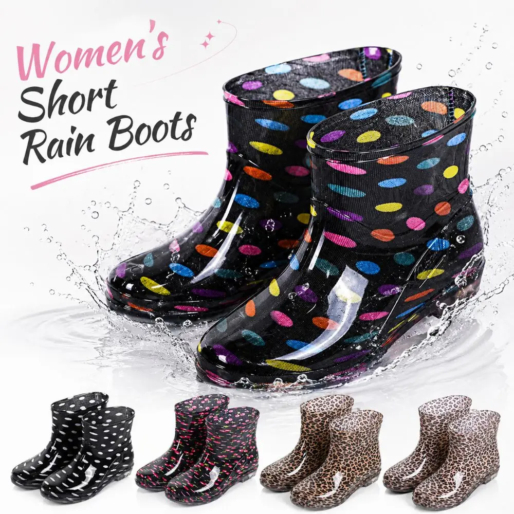 Non-slip Women's Short Rain Boots Waterproof Low-top Garden Rain Shoes Durable Lightweight Water Shoes For Outdoors,Kitchen,Work