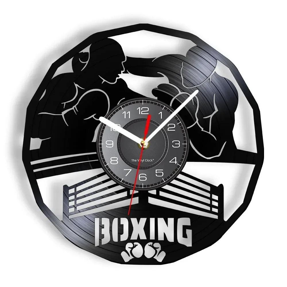 Boxing Gym Logo Boxing Match Art Vinyl Record Wall Clock Boxing Match Boxer Home Decoration Retro Wall Watch