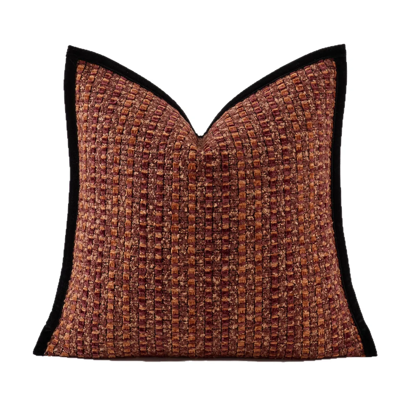 High-End Chenille Cushion Cover Retro Textured Jacquard Pillow Cover Decorative Reddish Brown Throw Pillowcase with Black Border