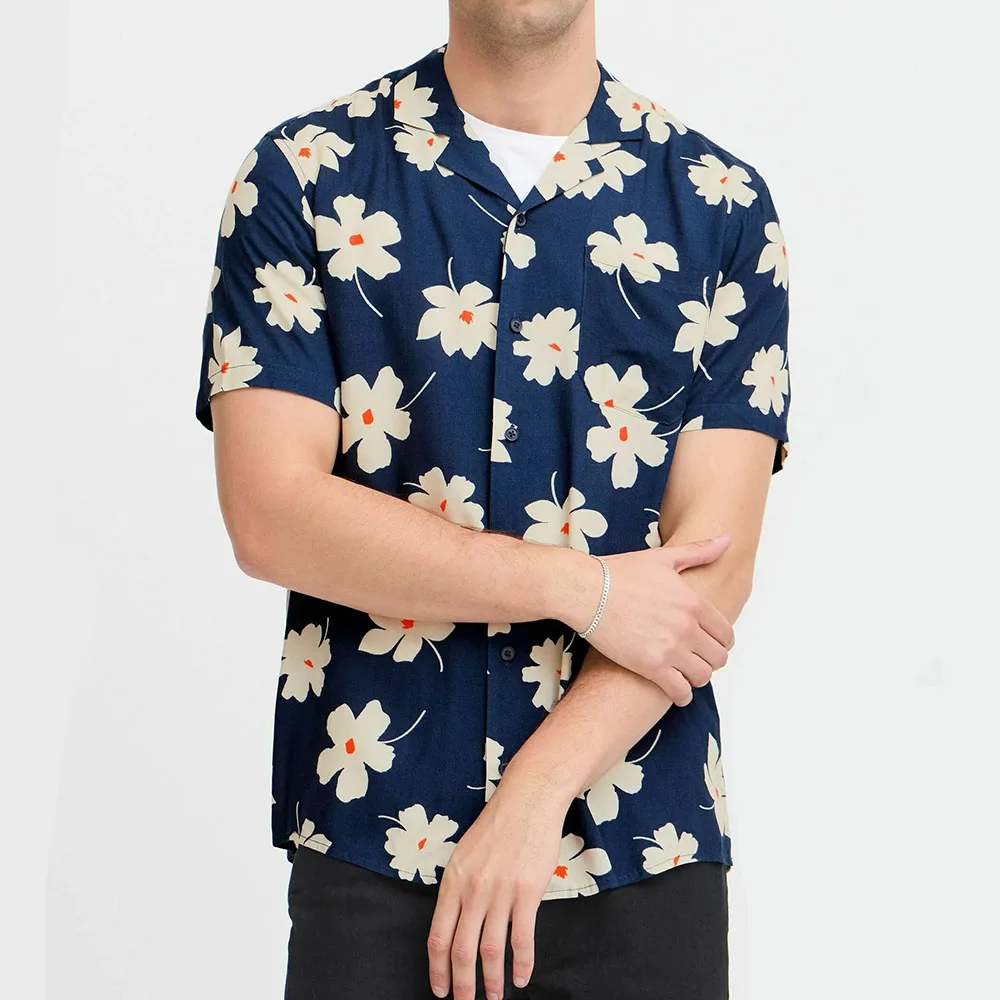 Flower Blues Button Down Shirt Unisex Streetwear Hawaii Style Graphic 3D Print Shirts Short Sleeve Casual Loose Male Clothing