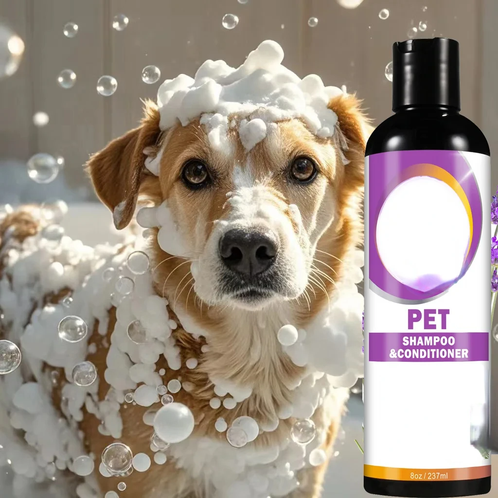 Pet shampoo for dogs, designed to remove stains, care for hair, relieve dryness and itching, eliminate body odor, and nourish th