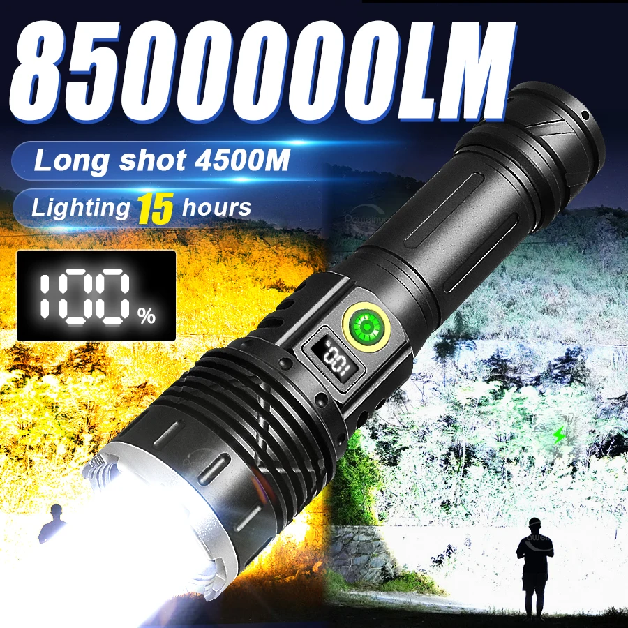 充電式懐中電灯-8500000lm-ホワイト-ウォームライト超高輝度ランタン戦術懐中電灯超強力トーチランプ釣り