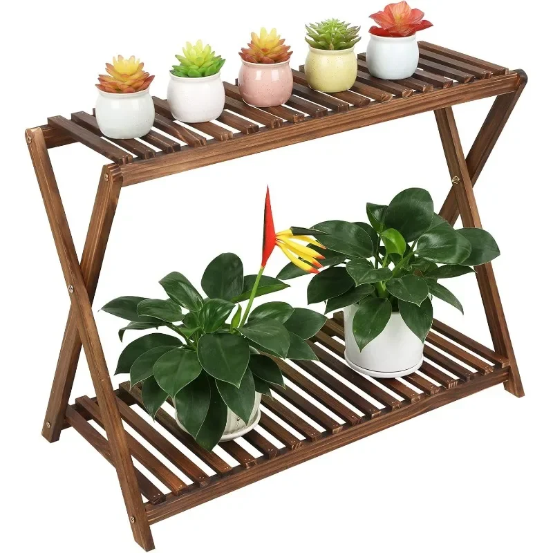 

Wood Plant Stand Indoor Outdoor 2 Tiers Flower Stand Corner Stepped Planter Shelf Rack Flowerpot Holder for Plant Display in