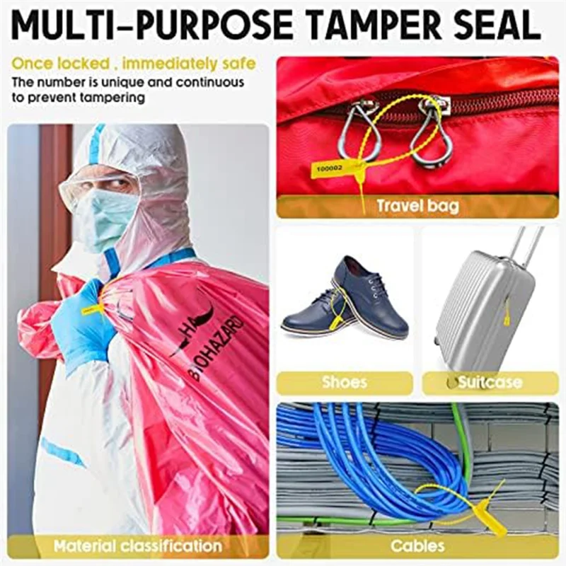 【Подержанные предложения】Пластиковое уплотнение, устойчивое к несанкционированному доступа, номер безопасности, воротник на молнии, длина 250 мм, 2000 шт., желтый