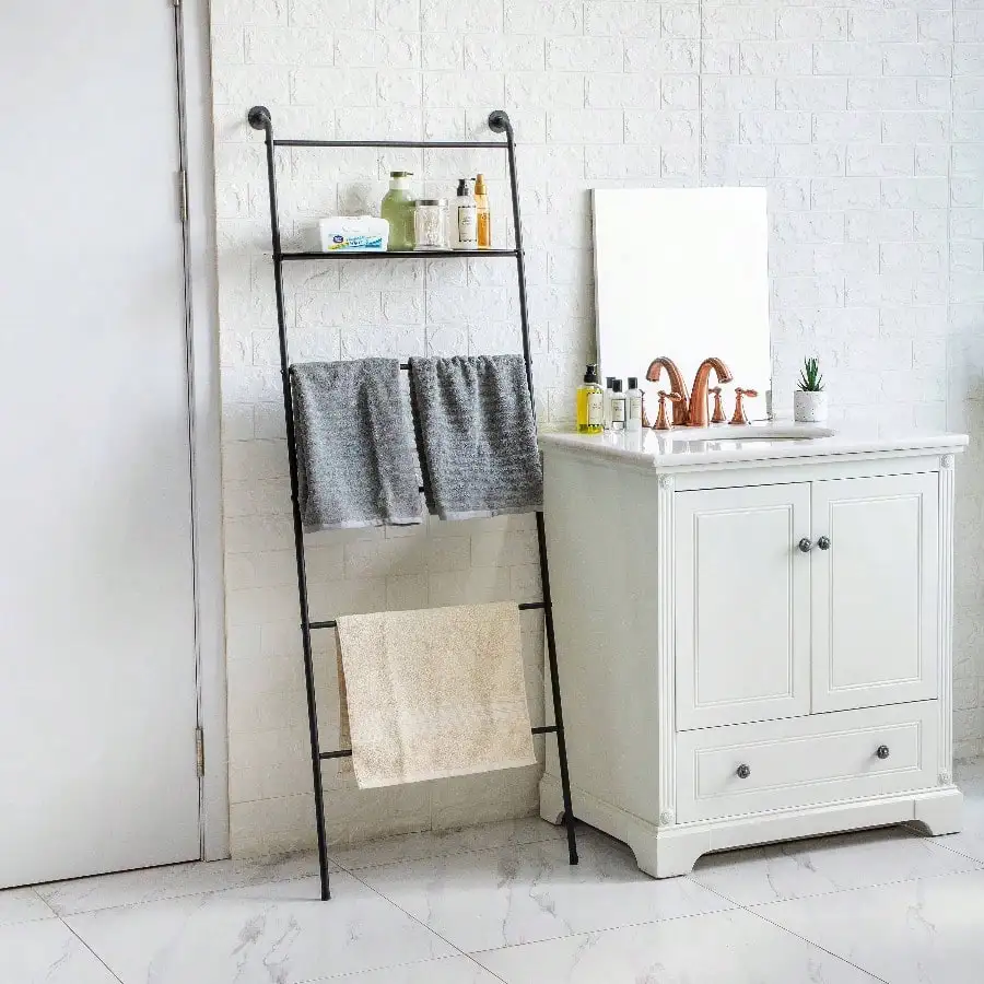 

Towel Stand Ladder Matte Black Bathroom Storage Space Saving Wall Mounted Organizer