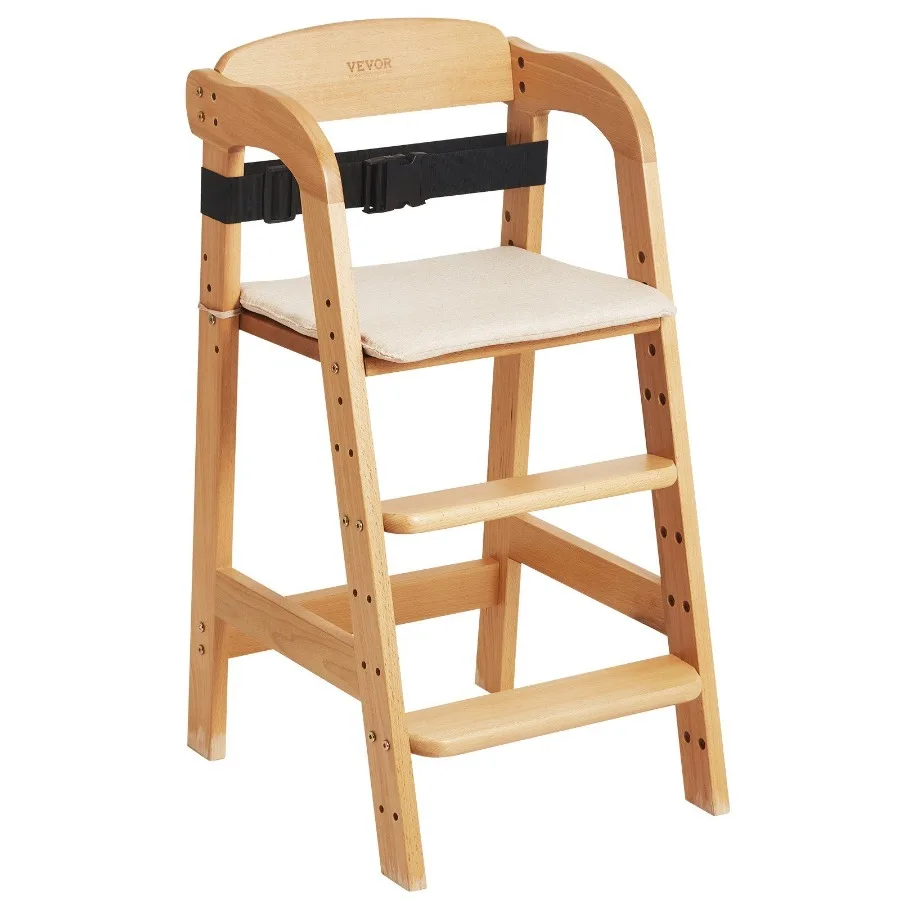 

Wooden High Chair for Babies Toddlers Convertible Adjustable Feeding Chair Eat Grow High Chair with Seat Cushion Portable Baby