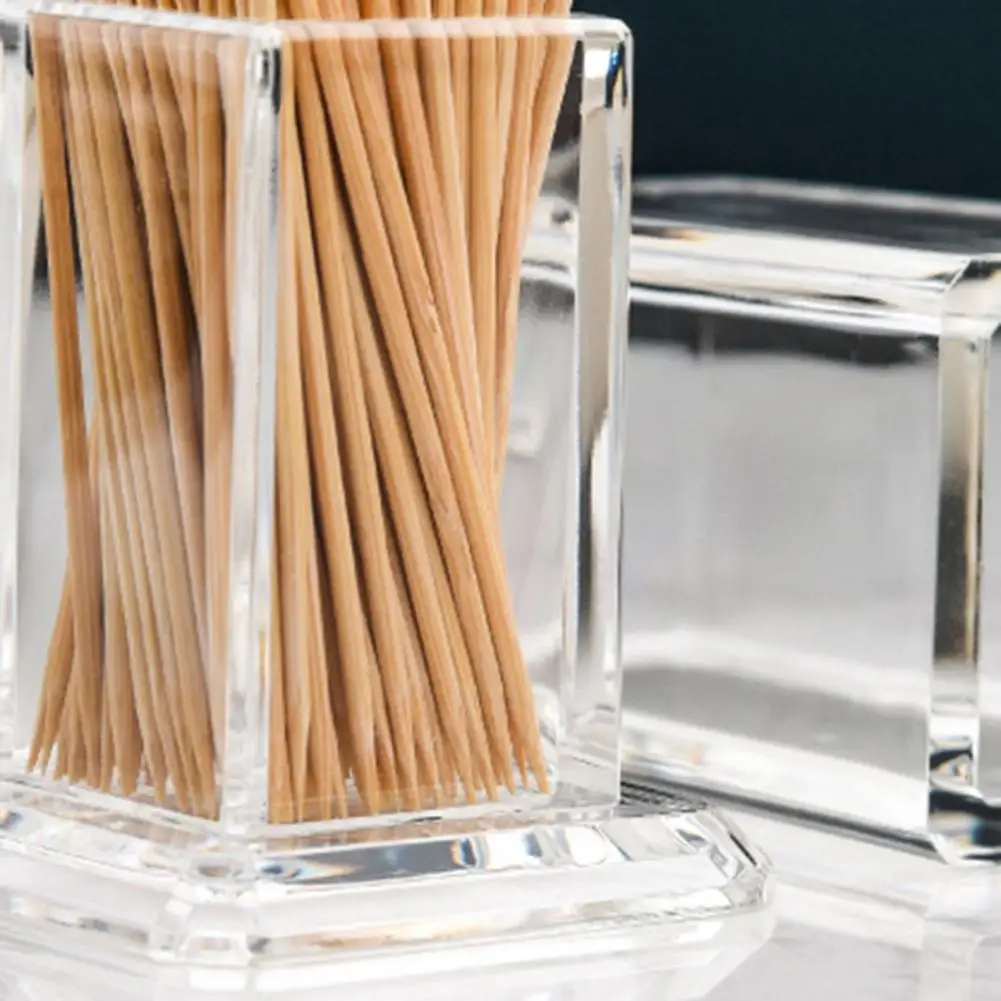 Botella acrílica de palillo de dientes, elegante y limpio, forma cuadrada, no tóxica para el hogar, Gadgets de almacenamiento de cocina, caja de palillo de dientes portátil creativa