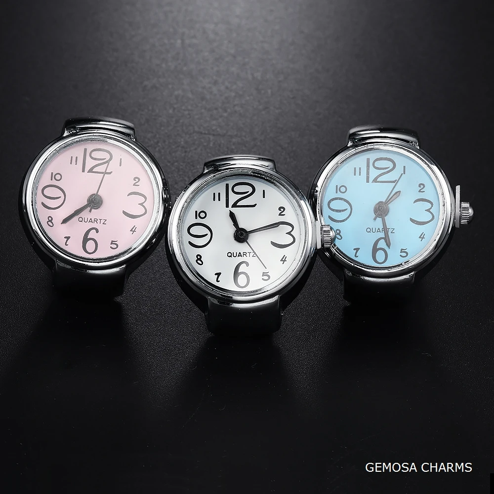 GEMOSA Trendy Finger Watch Round Stainless Steel Italian Charm Link CLassic Clock Roman Quartz Watch Ring Jewelry for Women Men