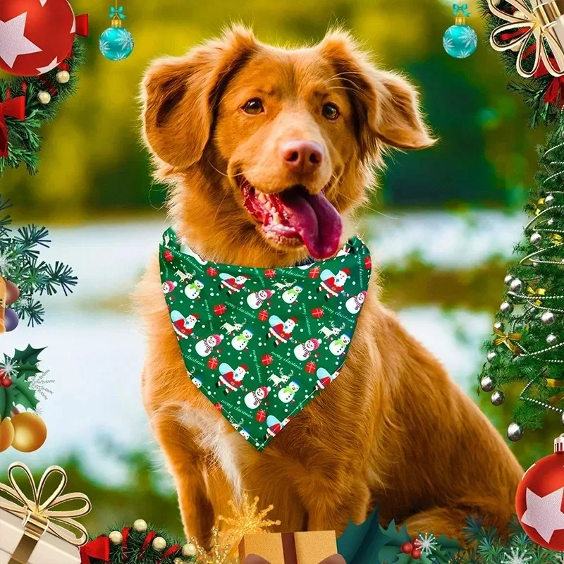 

Dog Cat Bandanas Triangle Scarf Christmas Cat Dog Bandana Bibs Cartoon Santa Claus Print Pet Saliva Towel Christmas Pet Supplies