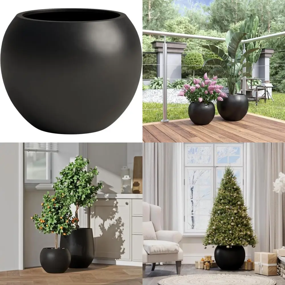 

Легкий прочный сферический плантатор из волокнистого камня, современный дизайн, в помещении и на открытом воздухе, со дренажным отверстием и резиновой заглушкой для ухода за растениями