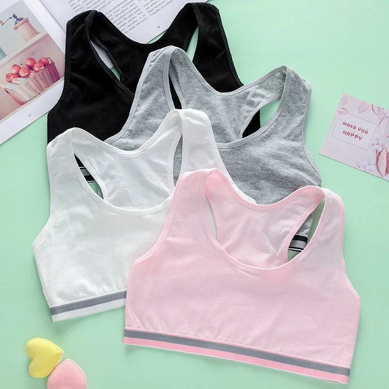 

Simple Comfortable Girl's Bra Developmental Girl's Sports Vest School Student Cotton Anti-bump Bra 8-12-14-16 Years Old