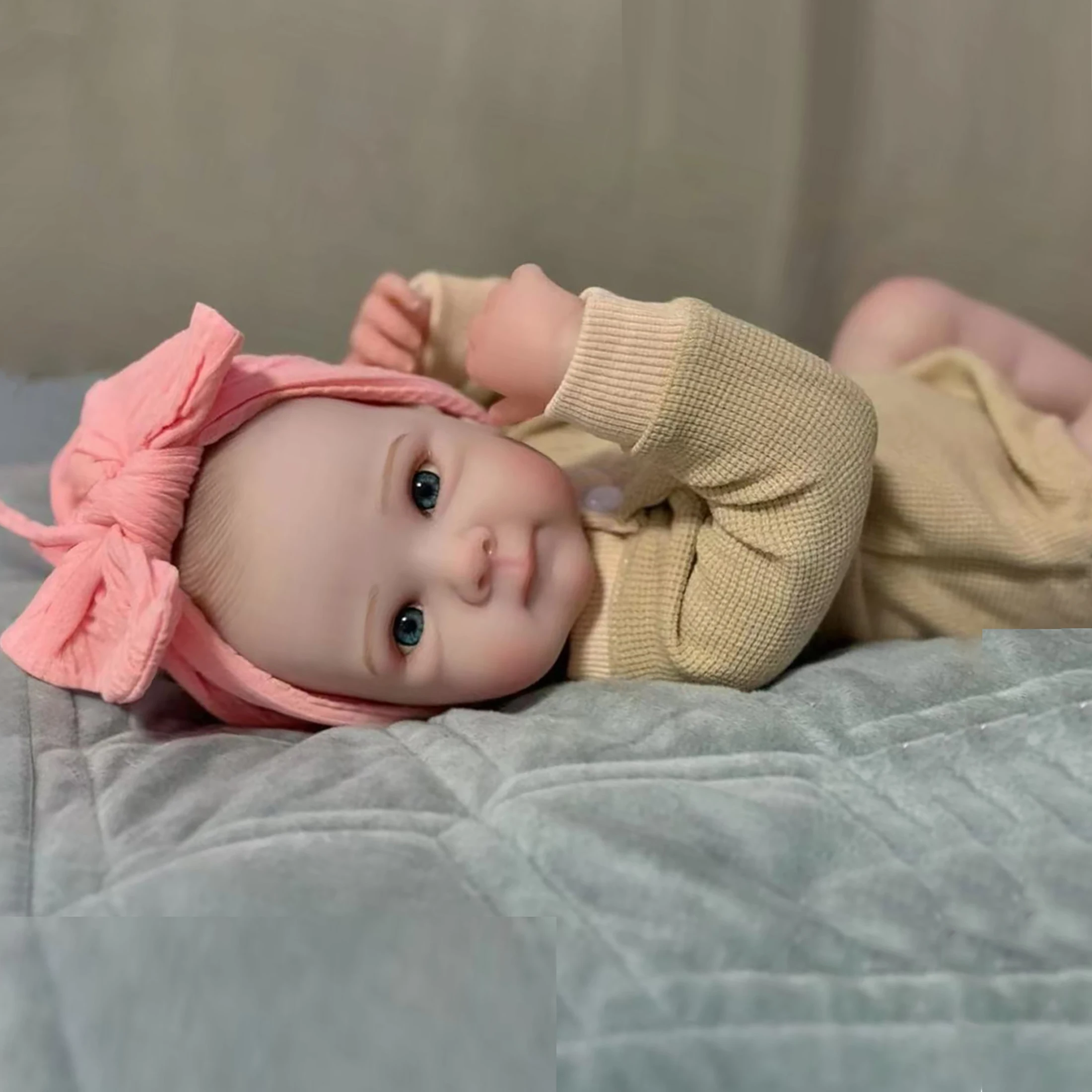 Muñeca reborn de vinilo suave de 20 pulgadas con venas visibles y vasos sanguíneos, juego de muñecas bebé besáble y de alta simulación LY-007