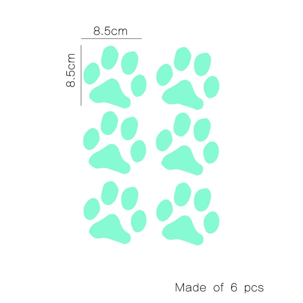6Pcs Night Luminous Paw Wall Stickers Glow in The Dark DIY Wall Decals Easy Apply Remove Reuse Smooth Surface Home Decor