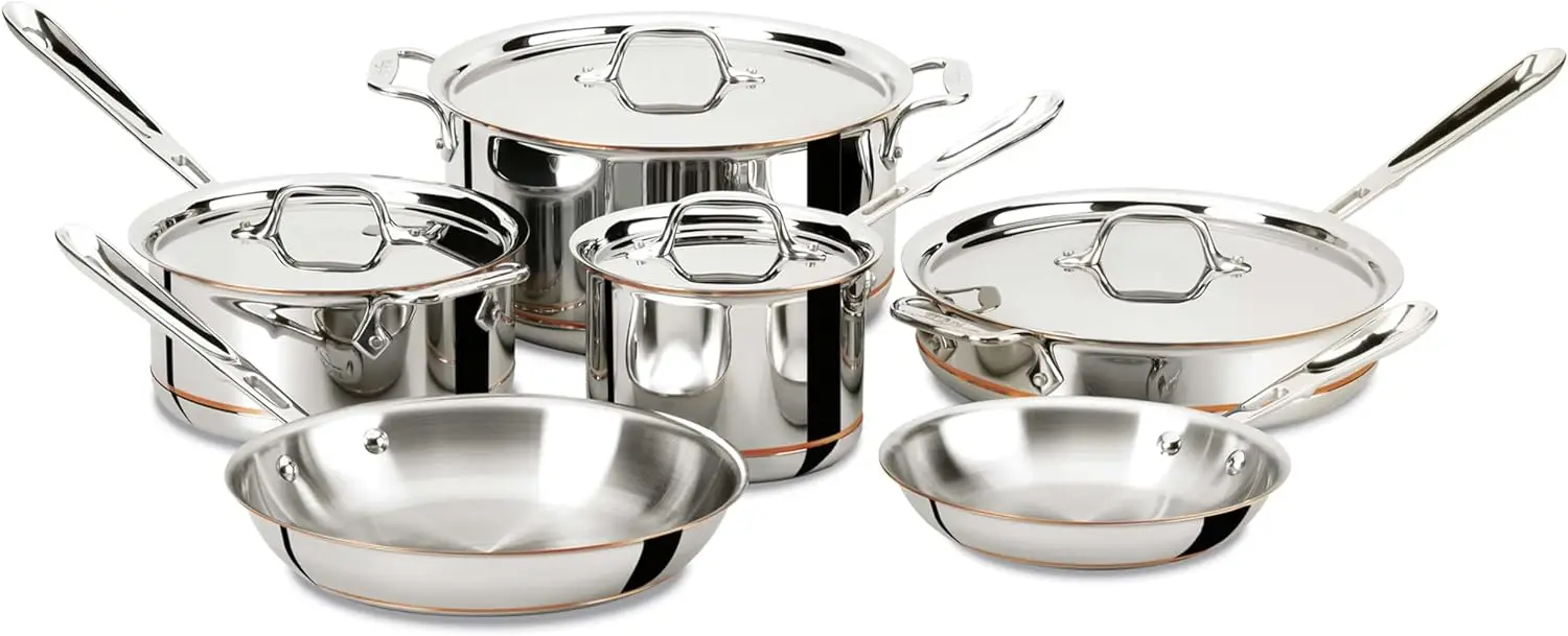 Copper Core 5-Ply Stainless Steel Cookware Set 10 Piece Induction Oven Broiler Safe 600F Pots and Pans Silver