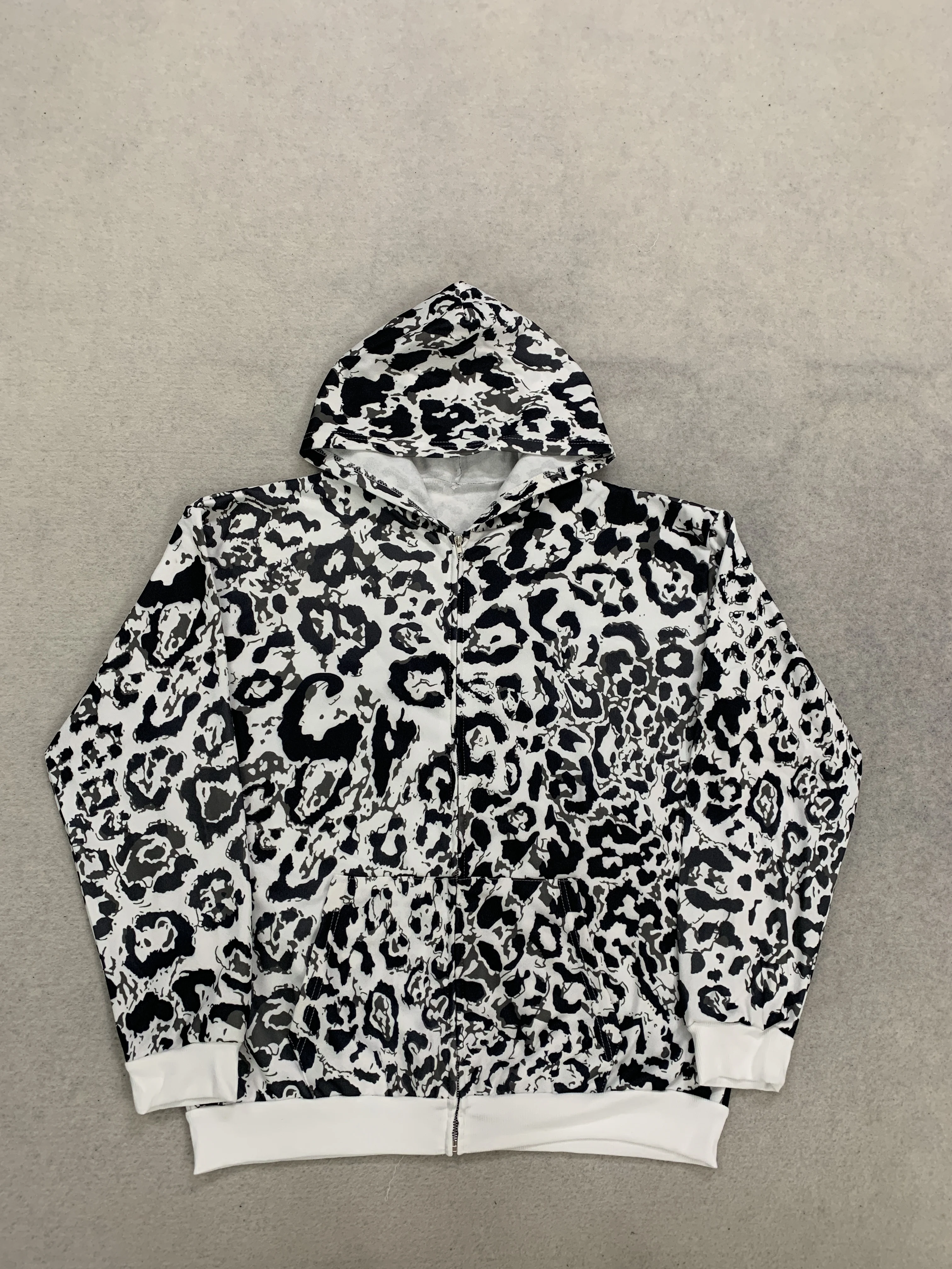 Kurzes Kapuzenpullover-Set mit Reißverschluss, weit geschnittene Jogginghose, vollständiger Leoparden-Print, Y2K-Street-Outfit für Mädchen, tägliches Layering-Wear – Detail 8