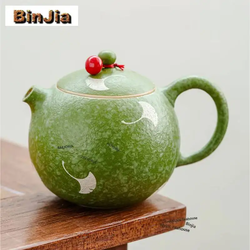 135ml Citrus Green Apply Silver Leaf Ginkgo Teapot Elegant Tea Infuser Pot Tea Making Kettle With Filter Tea Items Collection