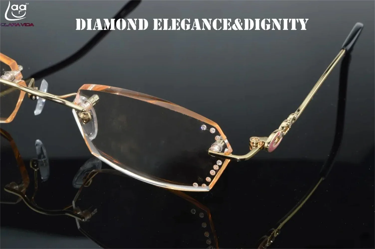 = CLARA VIDA = Fashion Ladies  Luxury Diamond Cutting Edges Ultra Light Rimless Reading Glasses With Case +1 +1.5 +2 +2.5 +3