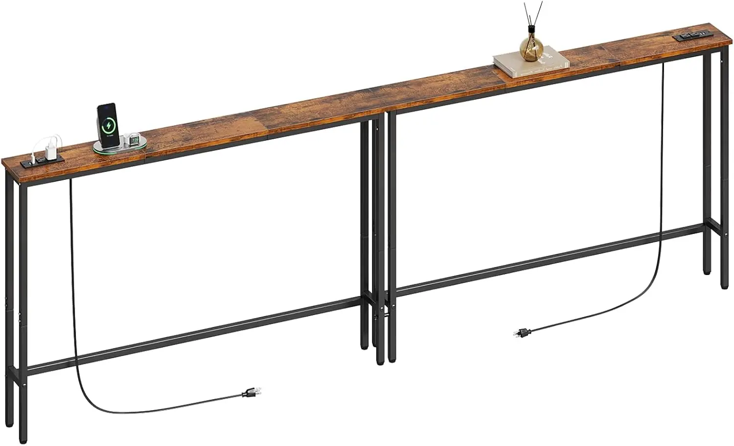 

Узкий диванный столик 94,5 дюйма с розеткой и зарядной станцией для гостиной, прихожей, цвет: рустик-коричневый