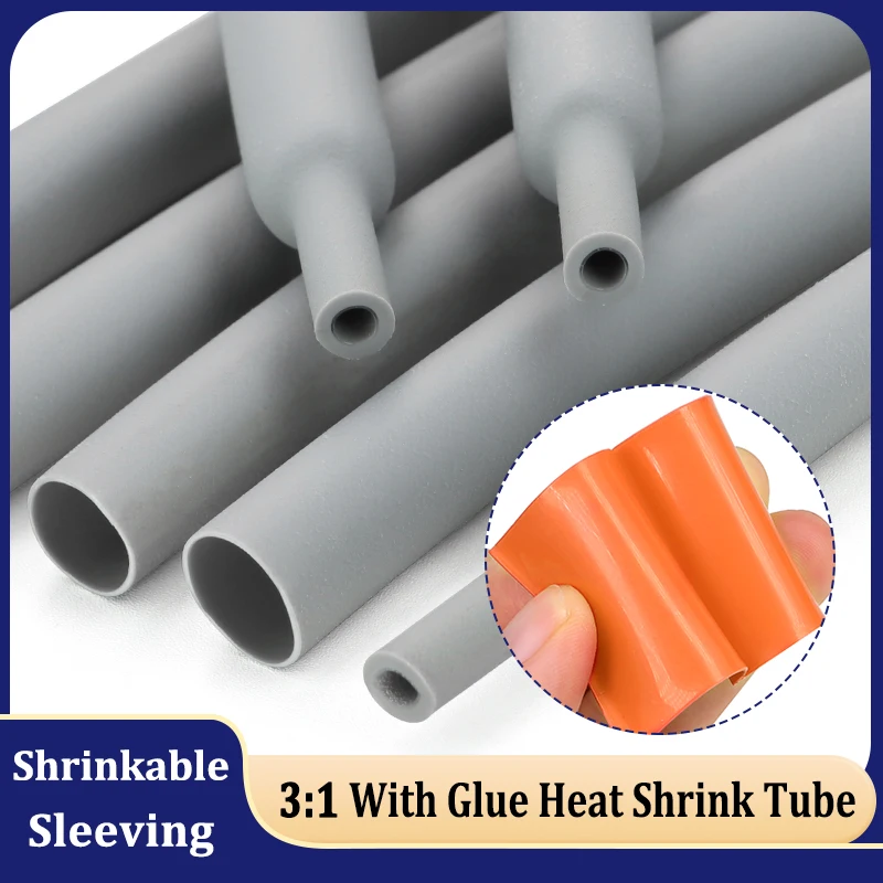 

1~10M Grey Orange 3:1 Dual Wall With Glue Heat Shrink Tube 1.6~50mm Polyolefin Shrinkable Adhesive Lined Insulated Cable Sleeve