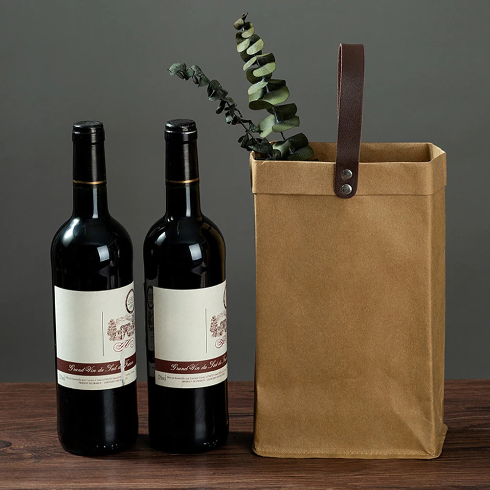 

Kraft Paper Gift Bag Moisture-resistant Tote Bags Bottle Holder Packing Biodegradable Washable Eco-friendly Reusable
