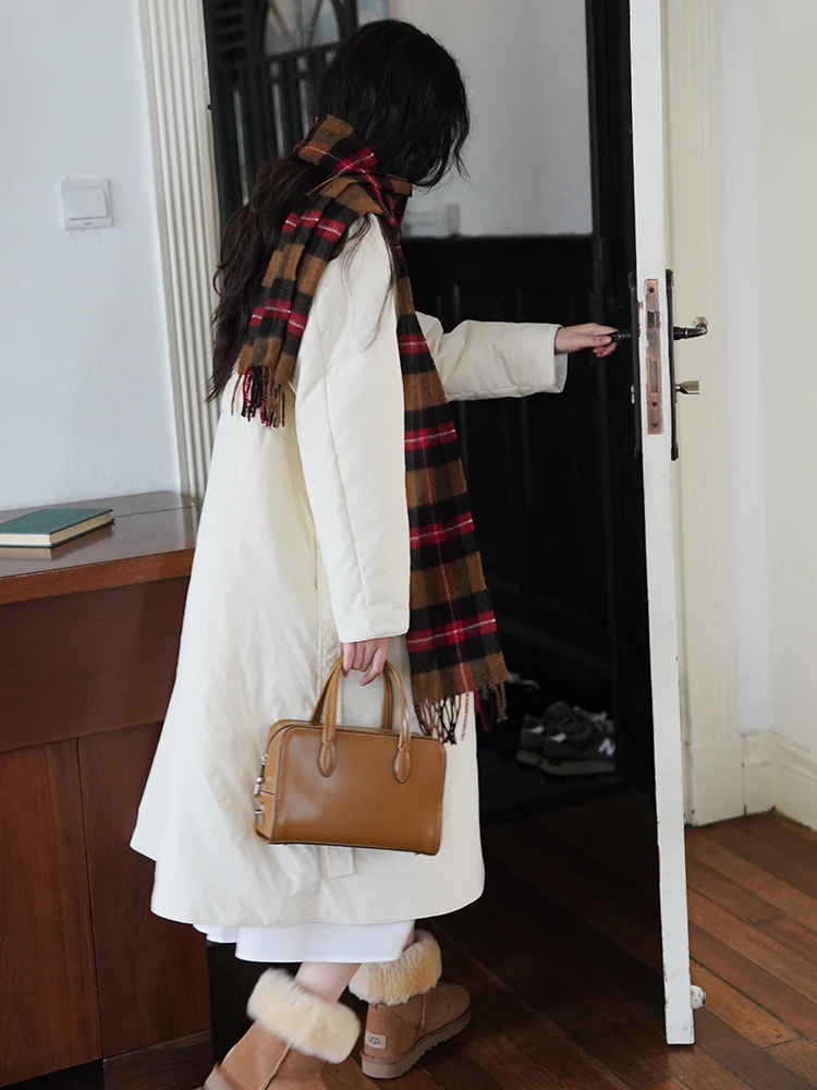 

Slimming Lightweight Long Cotton Jacket Women's Winter Outerwear Stand Collar Six-in-One Style Comfortable Soft Fabric Coat