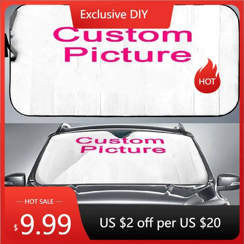 Personalized Windshield Cover Sunshade - Custom Car Sun Shade - Customizable with your Picture, Logo, Image, Text - Gift for Car