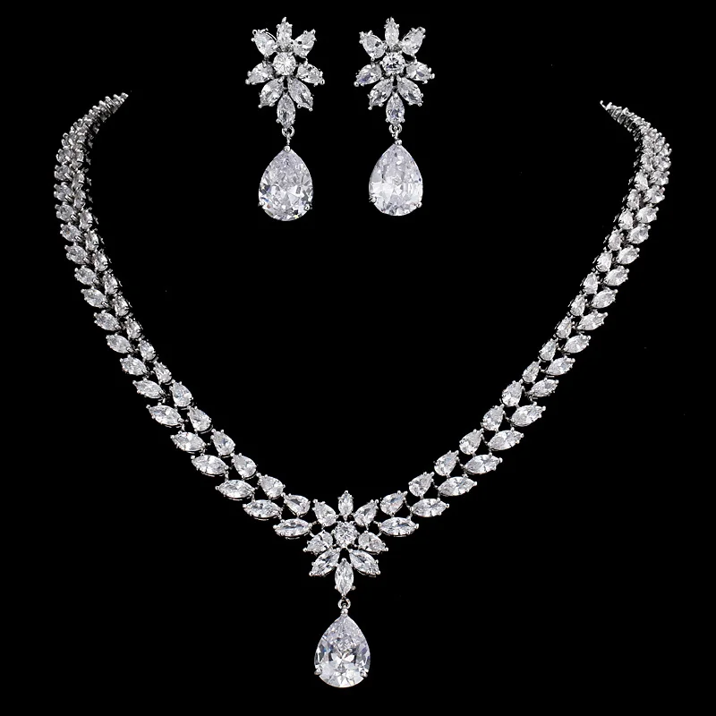 

Fashion Exaggerated Large Teardrop Inlaid Zircon Bridal Jewelry Set, Elegant Formal Gown Matching Accessories Bulk Wholesale