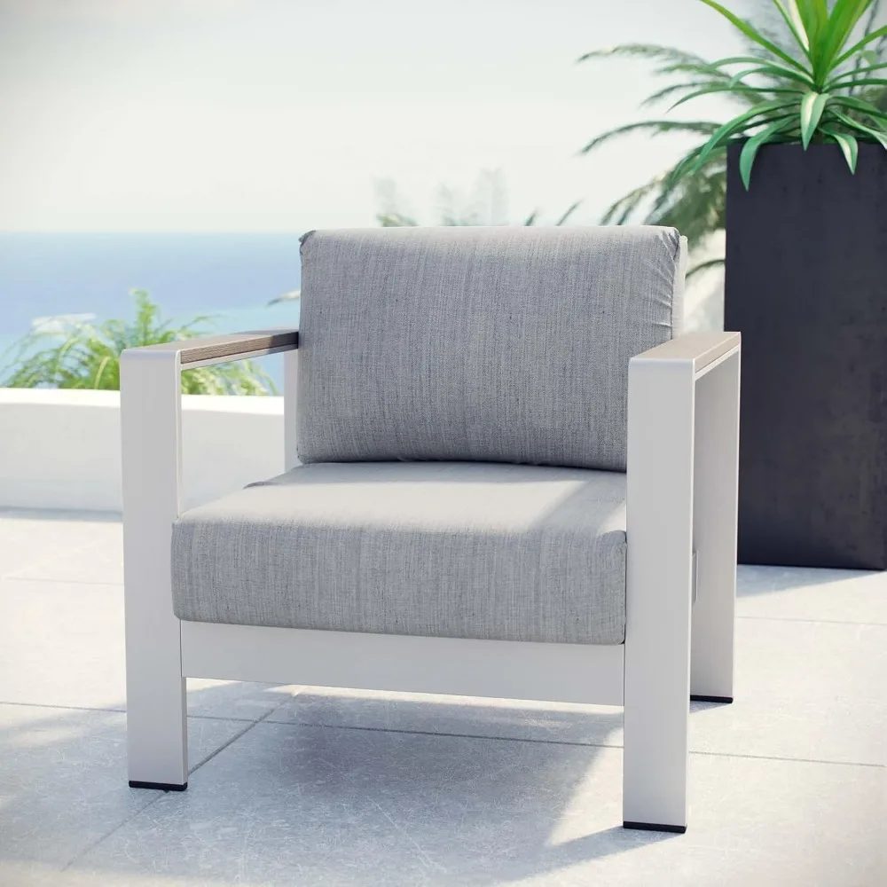 Shore Aluminum Outdoor Patio Armchair in Silver Gray