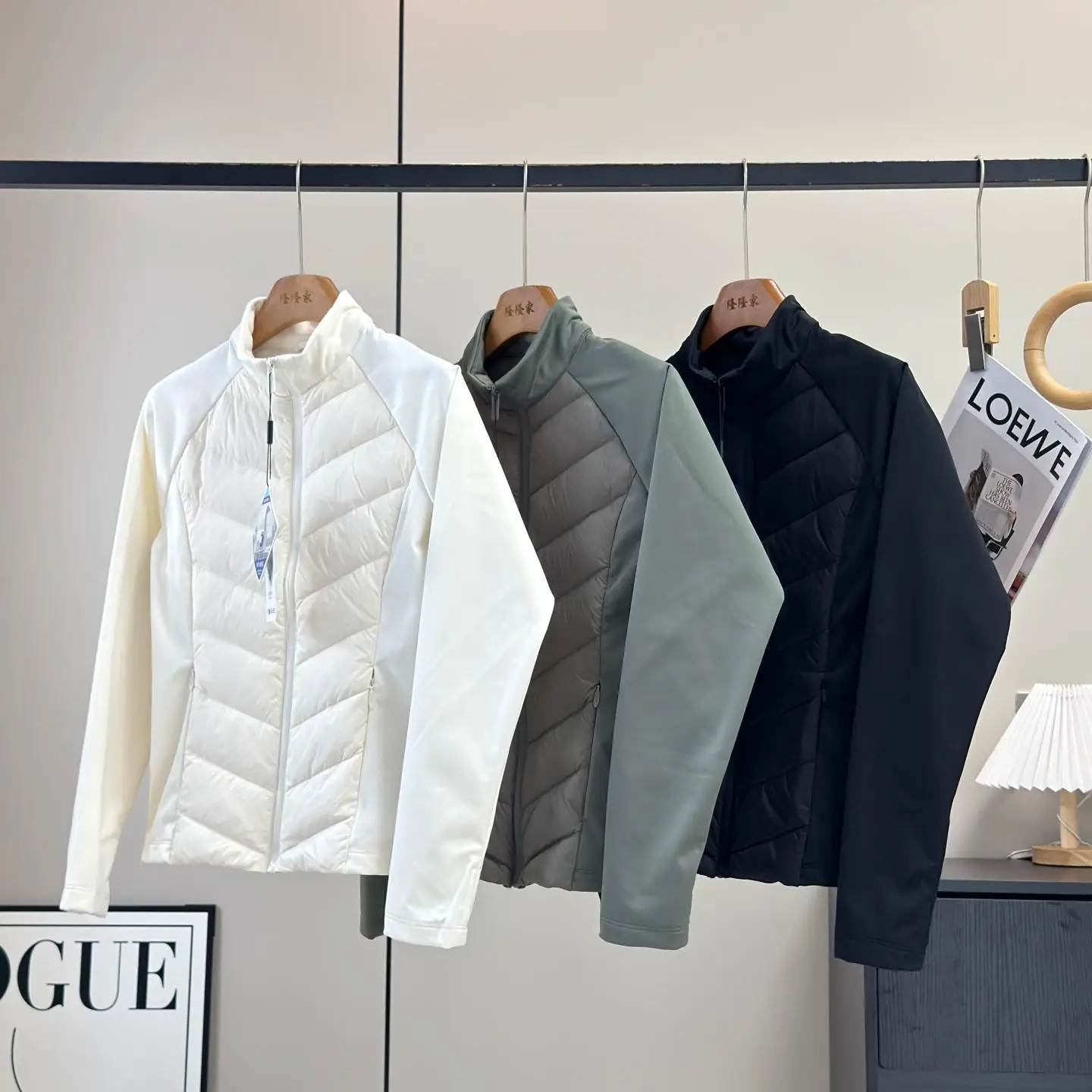 Fashionable Quilted Slim Fit Lightweight Warm down Jacket  Goods Autumn Winter Stand Collar Stitching Splicing Outerwear