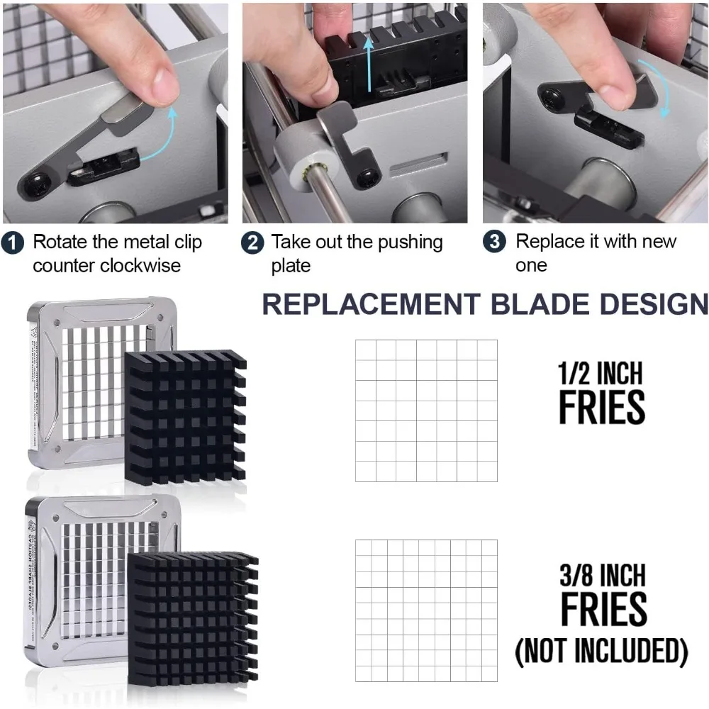 Cortador eléctrico de patatas fritas de grado comercial, cuchilla de 1/2 pulgadas, acero inoxidable, perfecto para patatas y zanahorias