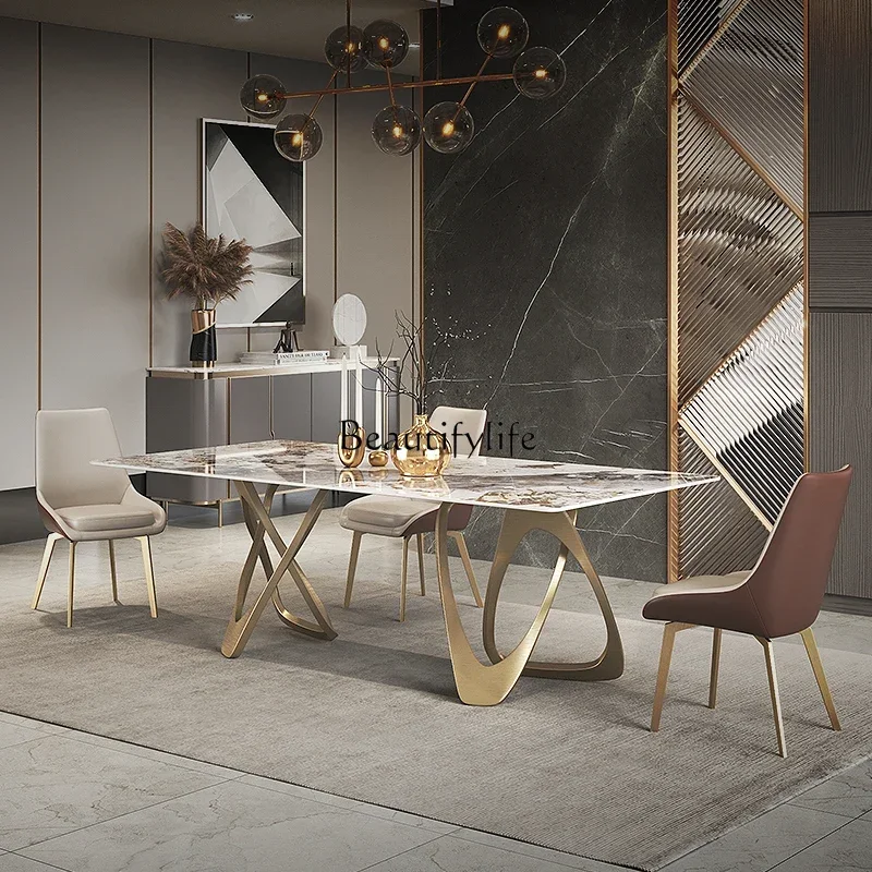 

Slate dining table Italian minimalist light luxury high-end modern simple bright surface dining table
