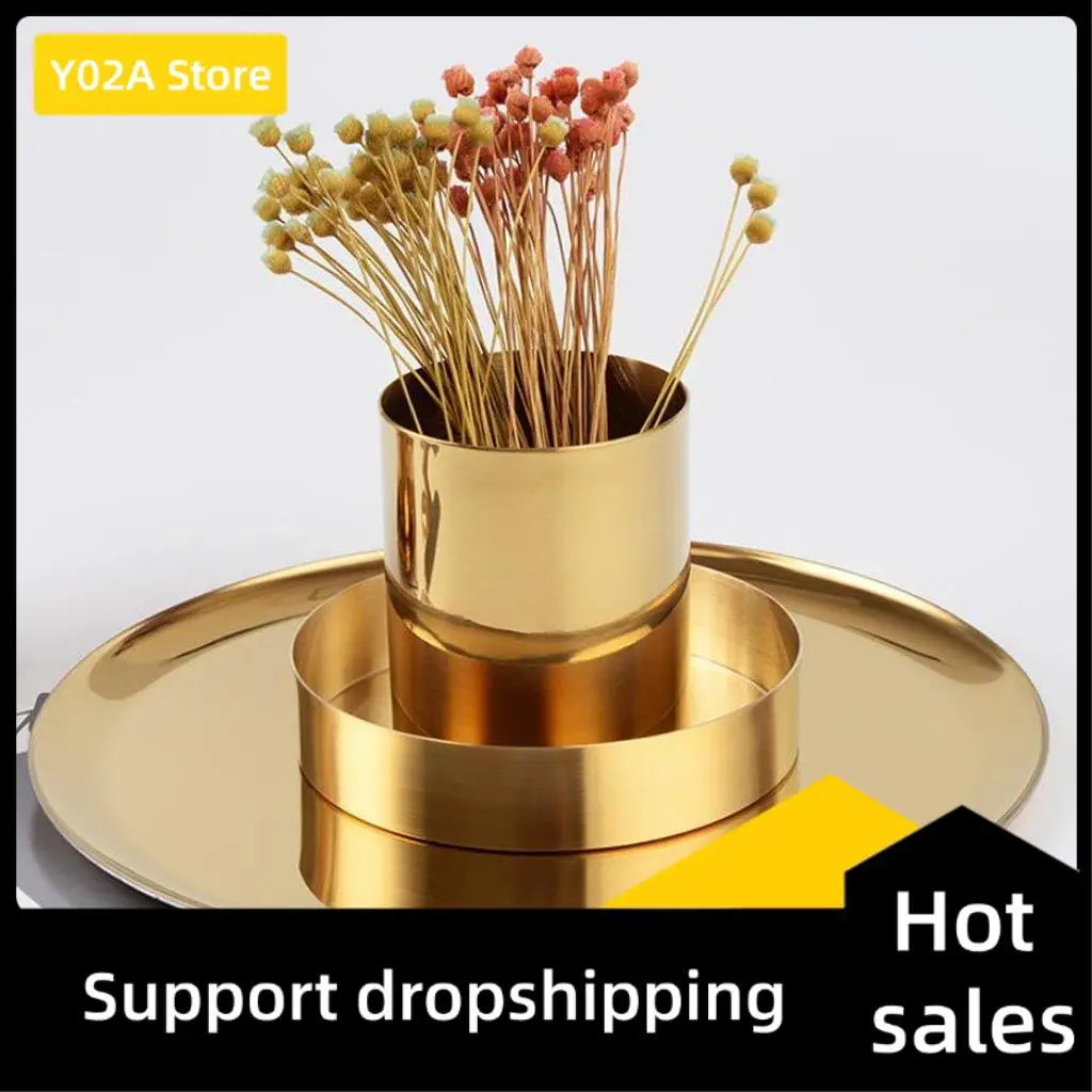 

Y02A 13 Pcs Accessories: 1 Pcs Flower Vase For House Office & 12Pcs/Set Round Shape Coffee Spoon Stainless Steel (Gold)