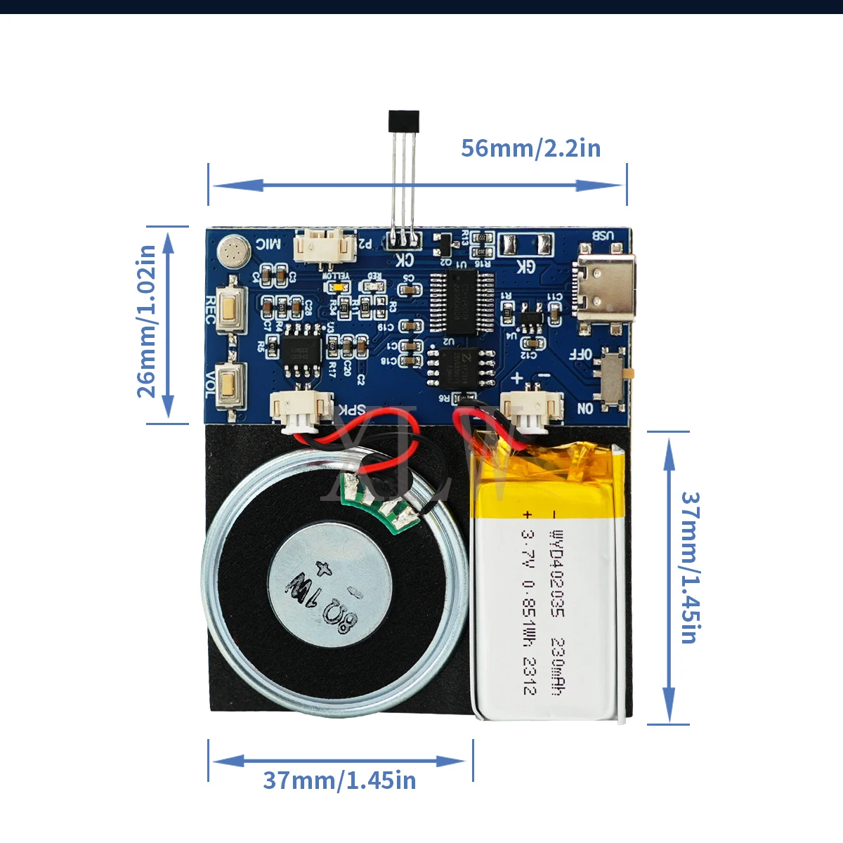 4MB/16MB Voice Recorder Board Magnet Control Sound Module USB Downloadable&Recordable with Playback for Xmas Greeting Card Gifts