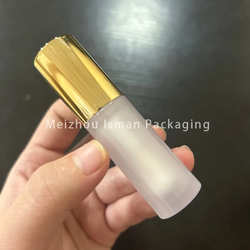 50 pz metallizzato oro rosa canna di fucile tappo 6 ml bottiglia di olio per labbra rotonda di lusso vuoto lucidalabbra bacchetta tubo grande pennello contenitore per smalto labbra