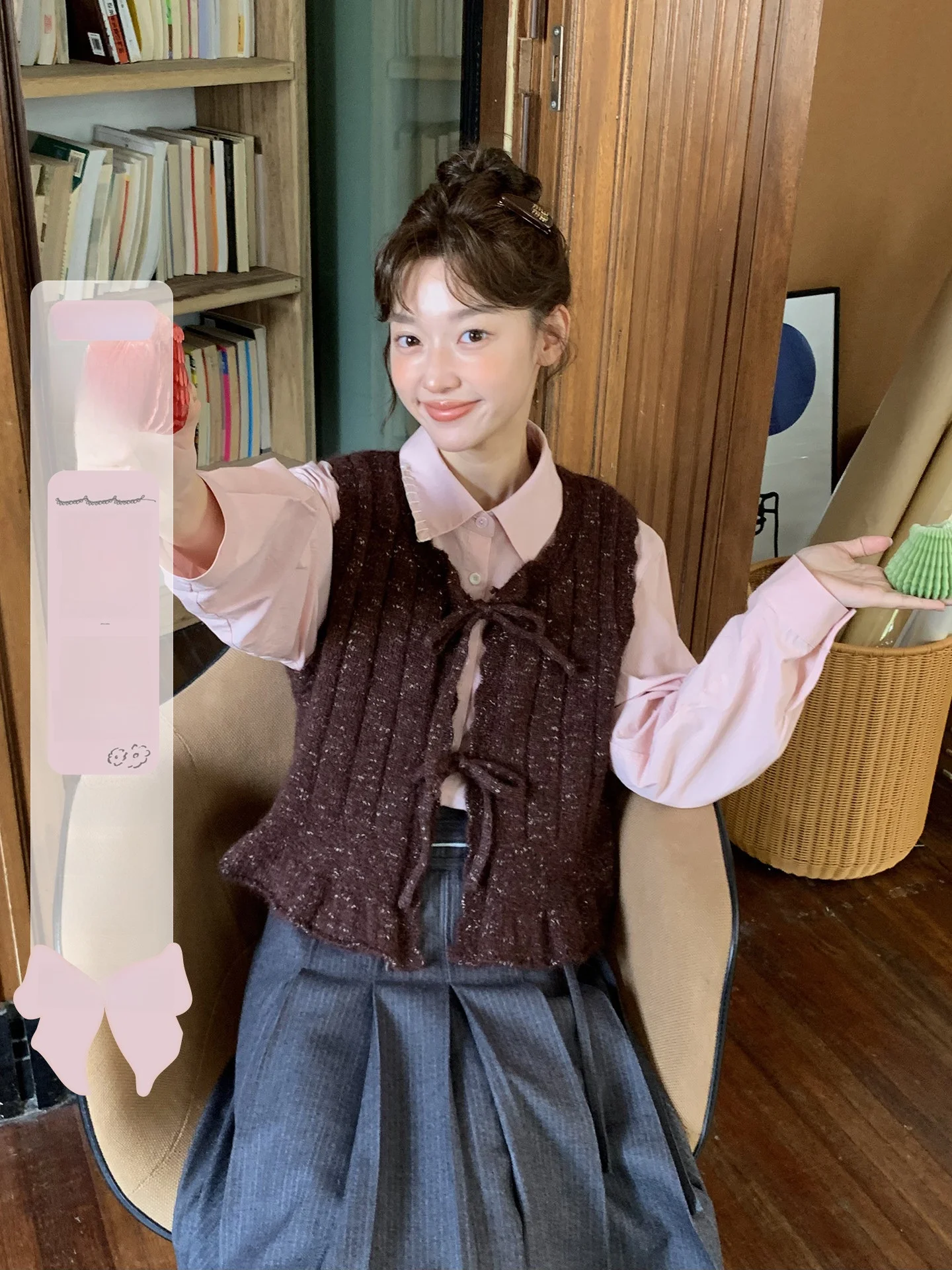 

Jiang Jam ort Knitted Vest Women's Loose Fit Bandage Top Retro Sle Wood ain Binding Svel Knitted Sweater