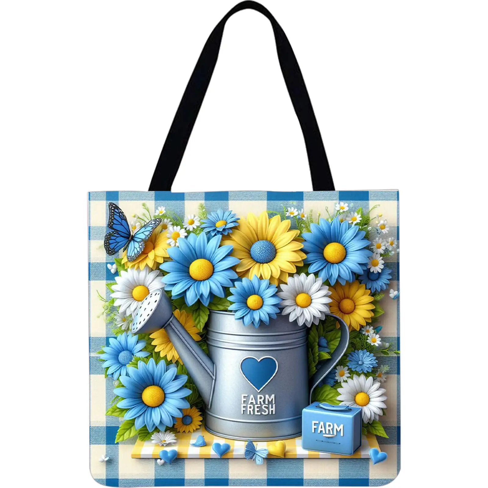 4 borse a tracolla per lo shopping da donna di grande capacità in lino con fiori