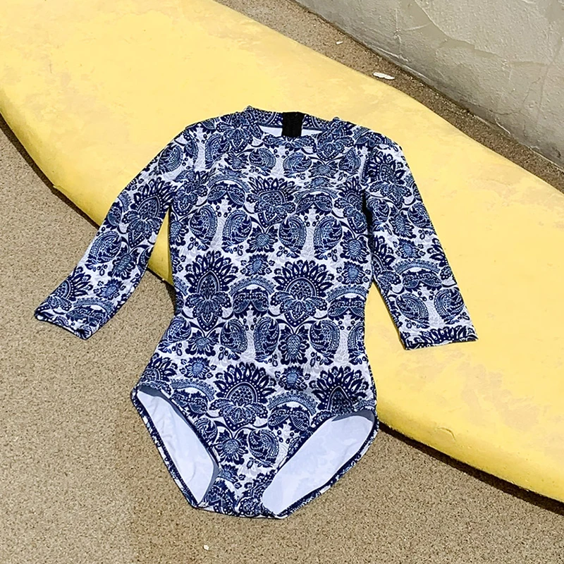 Wisuwore New Asian  Surfwear Long Sleeve Bikini One Piece Triangle Conservative High Waist Swimsuit Women Monokini