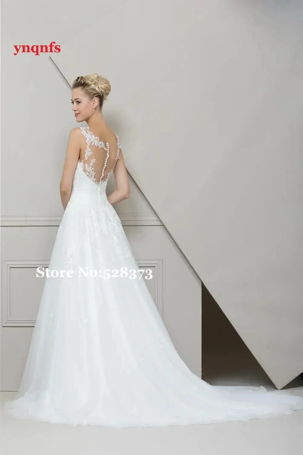 YNQNFS Wedding Dress Vintage Wedding Dress Lace Top Tulle Skirt Button Wedding Dresses Sweep Train HS232