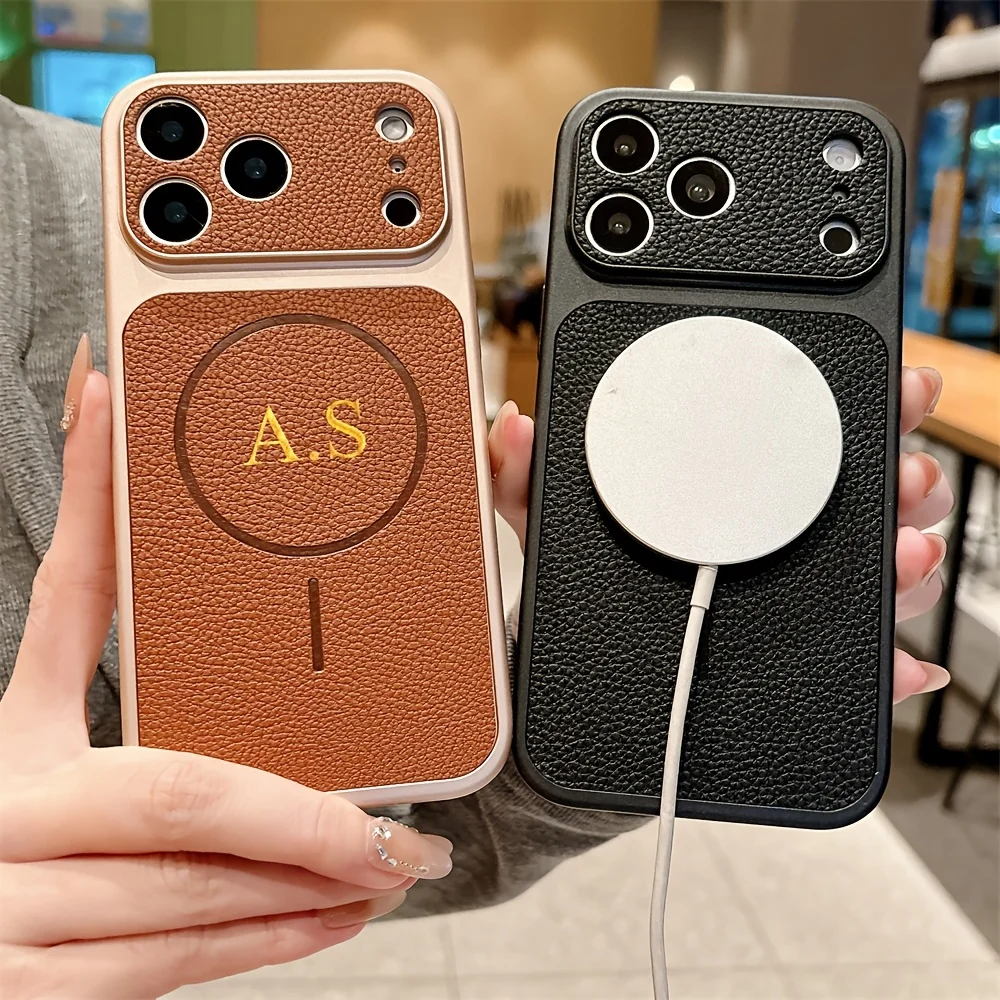 Personalisierte dünne, kreisförmige magnetische Handyhülle aus TPU mit individuellem Namen für iPhone 17 16 15 14 13 Pro Max 17 Air – Heißprägung mit Goldfolie