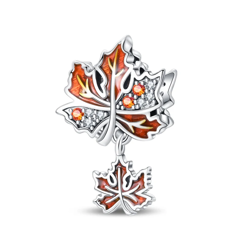 Herbstserie aus 925er-Sterlingsilber, braune Ahornblätter, Vogelscheuche, Eichhörnchen, Kürbis-Charms, Perlen, passend für Pandach-Armbänder, DIY-Schmuck – Detail 1