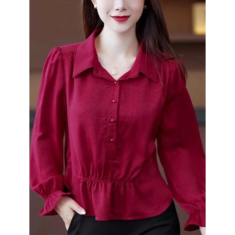 Elegant Loose Solid Color Slimming Tunic Shirt Youthful Stylish Flattering Top