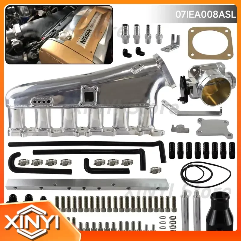 For Nissan Skyline GTR R32 R33 RB26DET Intake Manifold Fuel Rail 90mm Throttle Body Black Silver 1989