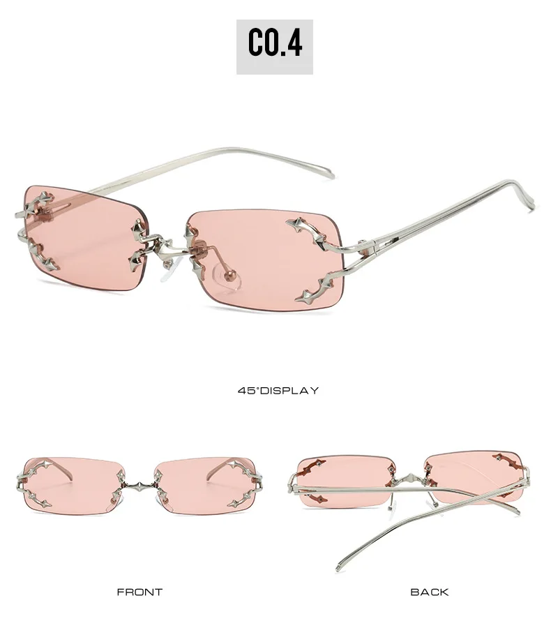 Neue Randlose Sonnenbrille für Damen Rechteckig Stylisch Y2K Persönlichkeit Markendesigner UV400 Schutz Coole Metall-Sternenexplosion-Dekoration – Detail 9