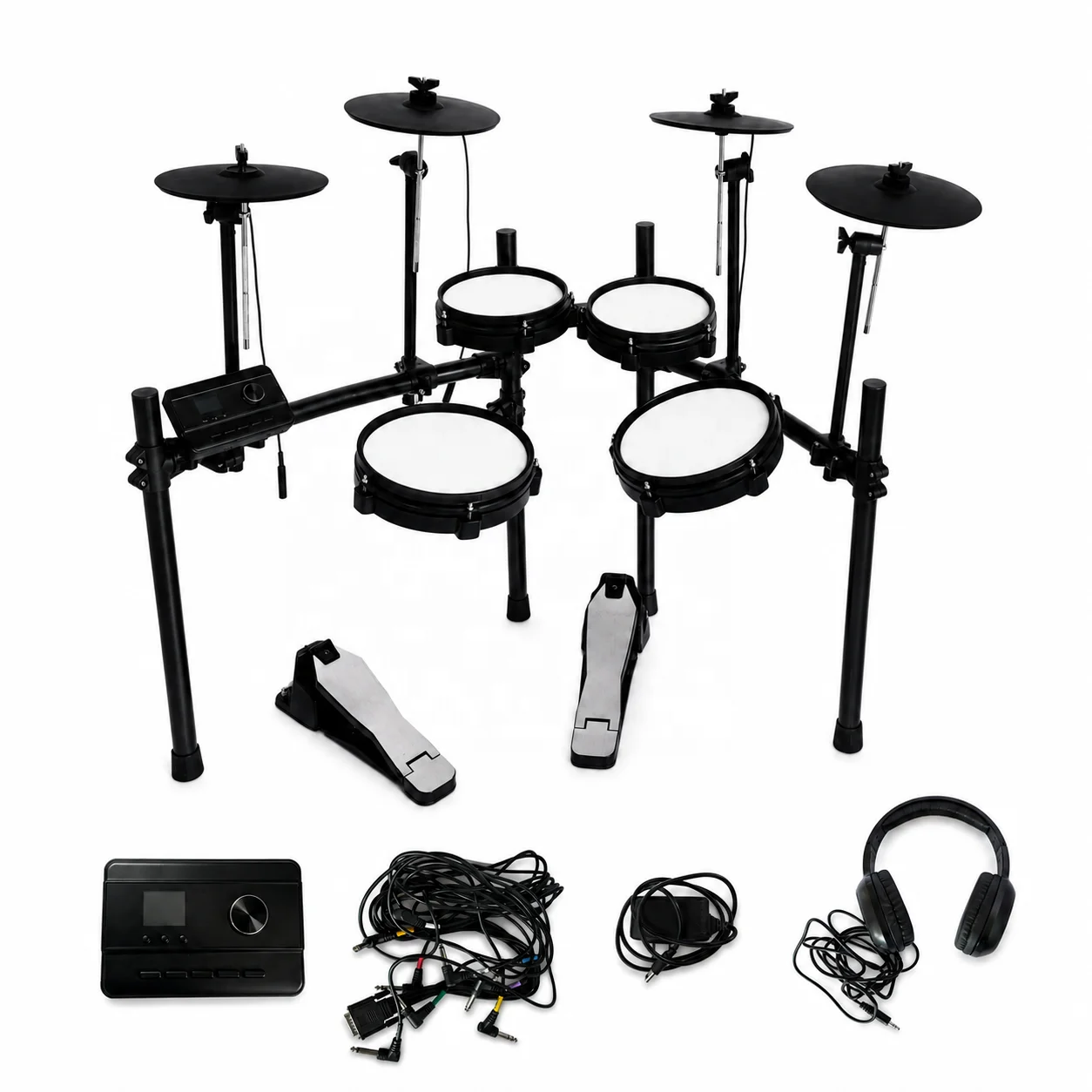 Electronic Digital Drum Set Multifunction Mesh Drum Heads Full Set with 2 Pedals Percussion Instrument for Adults & Beginners