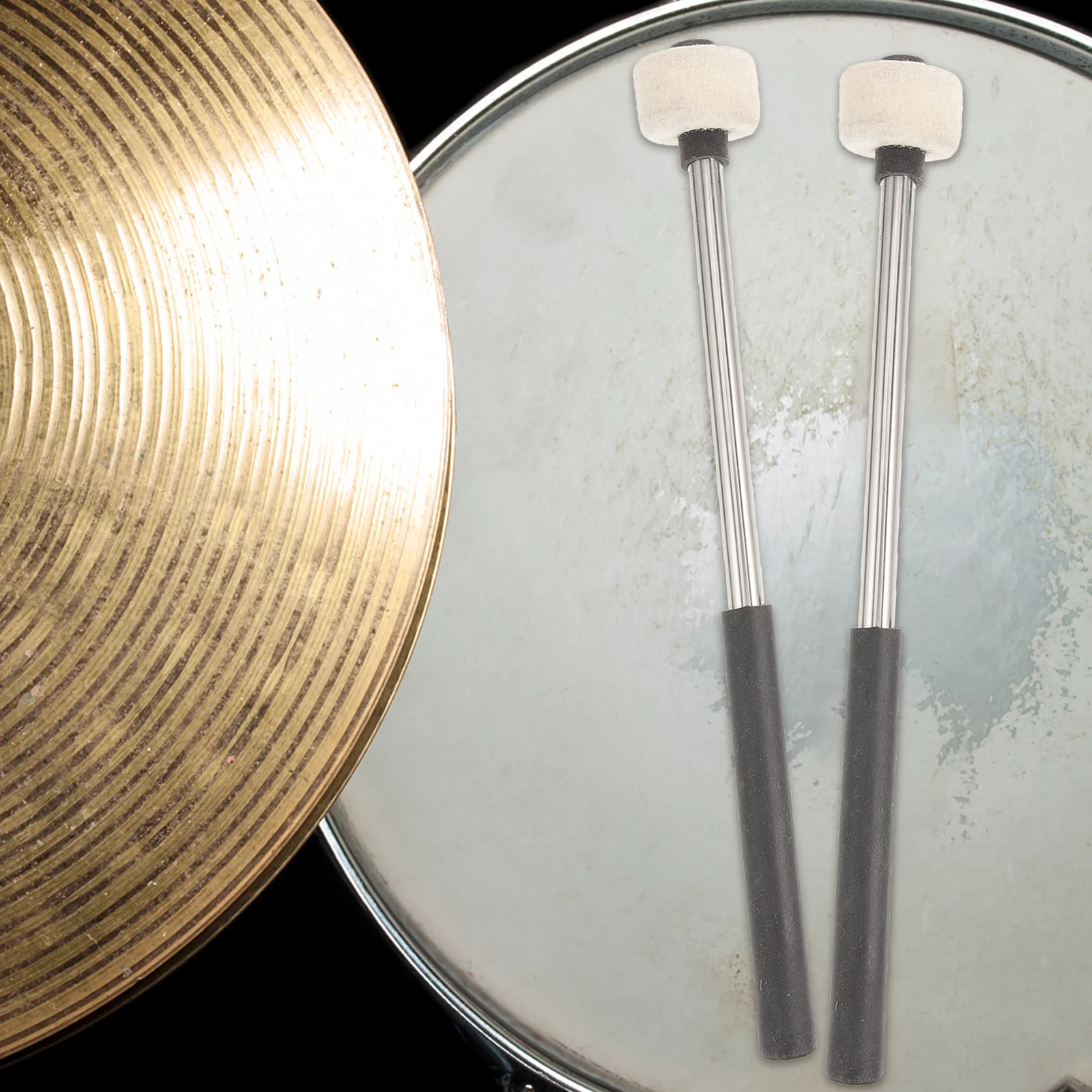 

2 Pcs Stainless Steel Drumstick Drumsticks Hammer Mallet Mallets Percussion for Bass Instruments Soft Felt