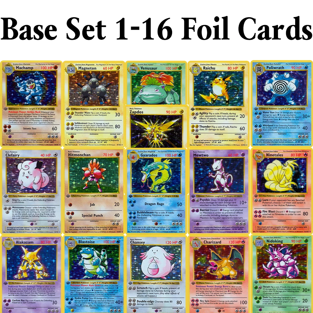 مجموعة بطاقات ألعاب PKM Foil Proxy مجموعة كاملة من مجموعة قواعد Team Rocket (RO) Jungle (JU) (BS)) ossil (FO) PTCG لعبة قابلة للجمع والبوكيمون #4