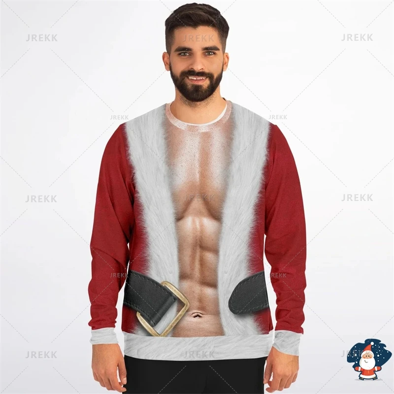 Mery Christmas Fake Muscles 3D Printing Sweatshirts Kid Funny Streetwear Santa Claus Graphic Ugly Christmas Sweatshirts Hoodie